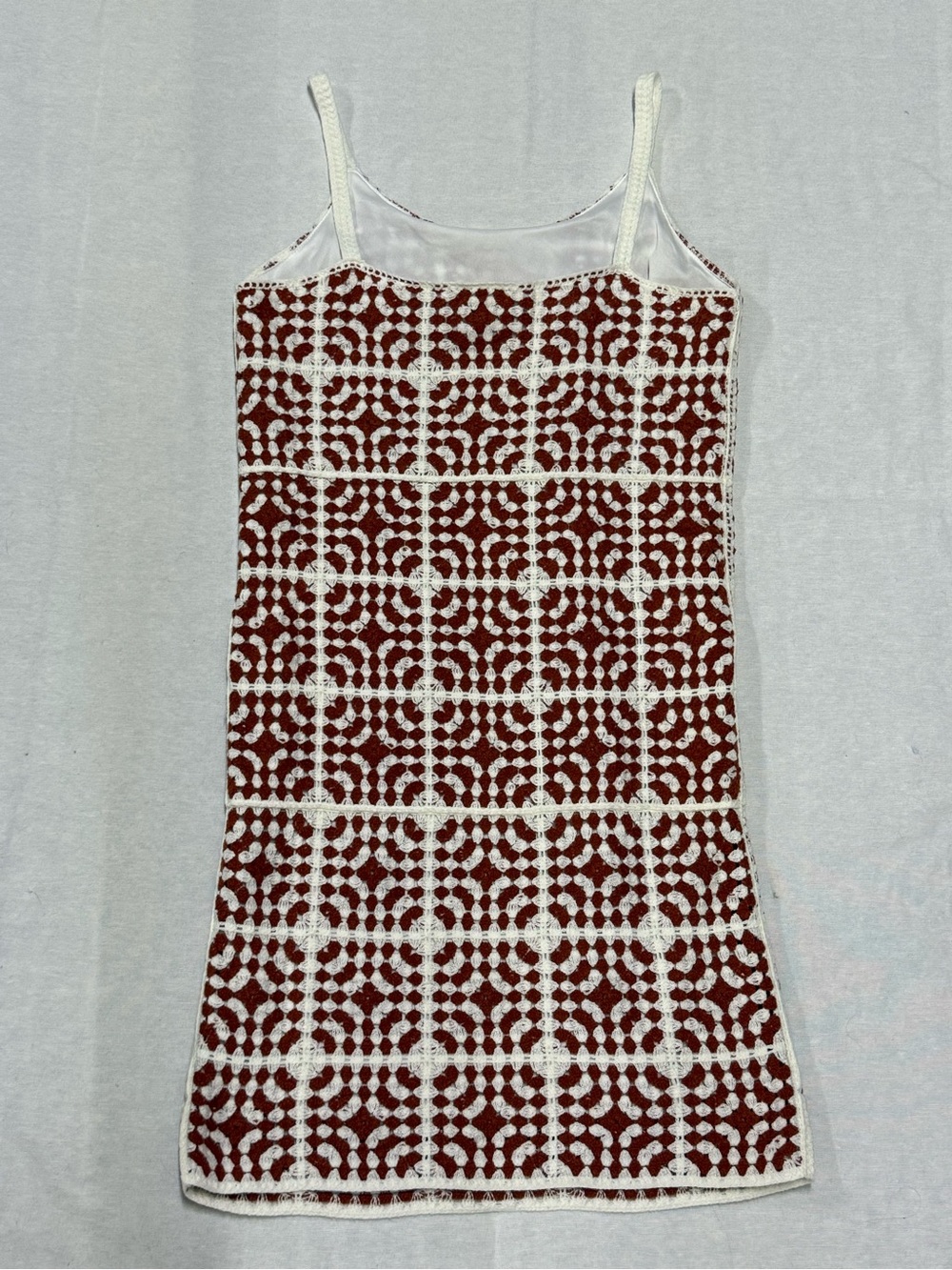 Crochet Mini Dress in Burgundy and White - Picture 5 of 7
